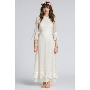 Vintage 70s Bridal Dress S White Lace Cottagecore Boho Layered Emiliana Wendel